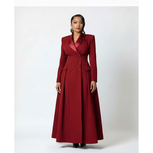 Elegant long coat dress for weddings and parties - front view