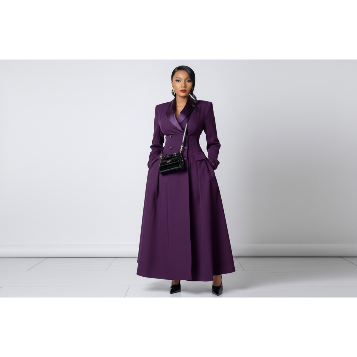 Plus size prom dress coat style - colour options including khaki, purple and red