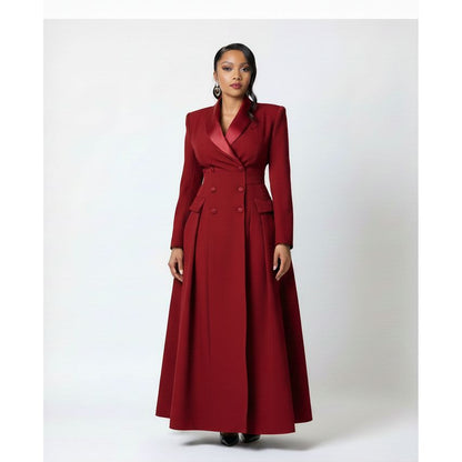 Elegant long coat dress for weddings and parties - front view